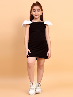 Lazy Shark Girls Midi/Knee Length Casual Dress(Black, Sleeveless)