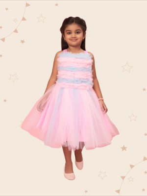 Kidotsav Girls Calf Length Party Dress(Pink, Sleeveless)