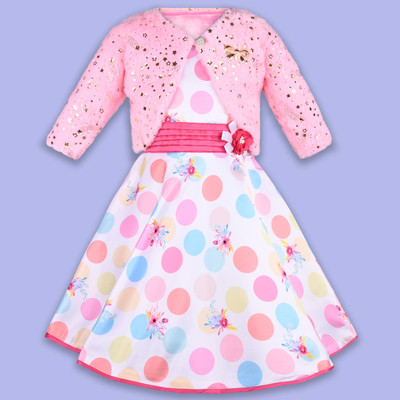 Wishkaro Girls Midi/Knee Length Festive/Wedding Dress(Pink, Full Sleeve)