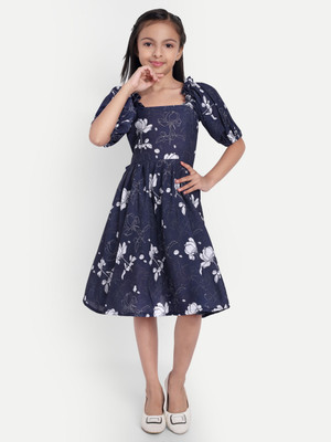 tilism Indi Girls Midi/Knee Length Casual Dress(Blue, Half Sleeve)