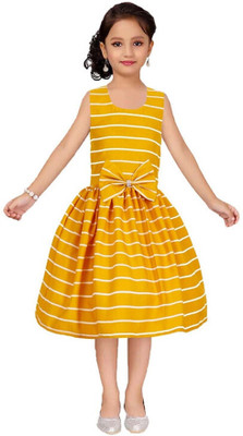 Wish Littles Girls Midi/Knee Length Casual Dress(Yellow, Sleeveless)