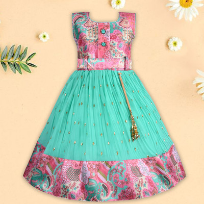 Wishkaro Girls Midi/Knee Length Party Dress(Multicolor, Sleeveless)