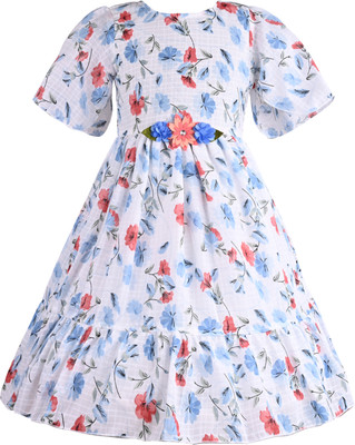 Silver Kraft Girls Midi/Knee Length Casual Dress(Maroon, Half Sleeve)