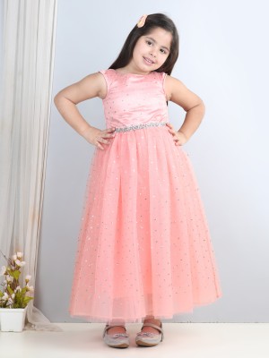 Toy Balloon Kids Girls Maxi/Full Length Party Dress(Pink, Sleeveless)