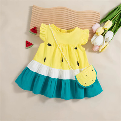 HSM FASHION Baby Girls Midi/Knee Length Festive/Wedding Dress(Yellow, Short Sleeve)