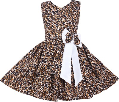 Alisha Moda Girls Midi/Knee Length Casual Dress(Brown, Sleeveless)
