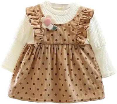 Bold N Elegant Indi Baby Girls Midi/Knee Length Casual Dress(Beige, White, Full Sleeve)