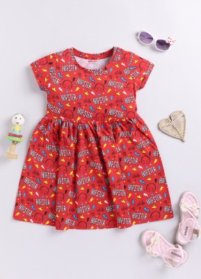 Mimino Indi Baby Girls Midi/Knee Length Casual Dress(Red, Short Sleeve)