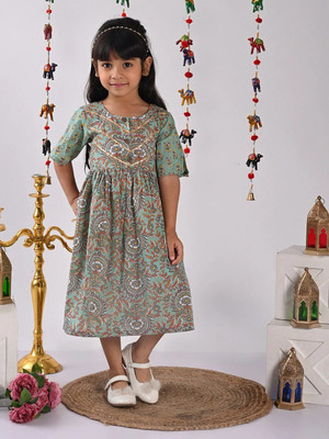 Sangria Girls Maxi/Full Length Casual Dress(Green, Short Sleeve)