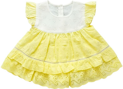 TBM Indi Baby Girls Midi/Knee Length Casual Dress(Yellow, Cap Sleeve)