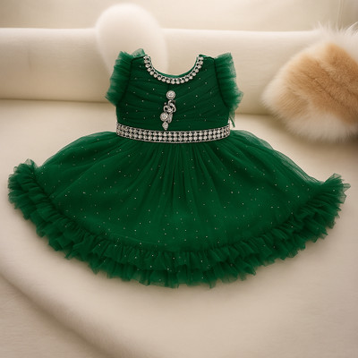 MS JOY COLLECTION Baby Girls Midi/Knee Length Party Dress(Green, Sleeveless)