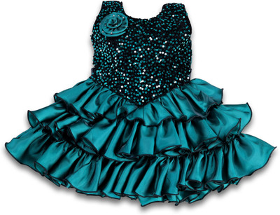 sardar Girls Midi/Knee Length Party Dress(Green, Sleeveless)