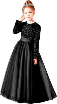 VAANI ENTERPRISE Indi Girls Maxi/Full Length Party Dress(Black, Full Sleeve)