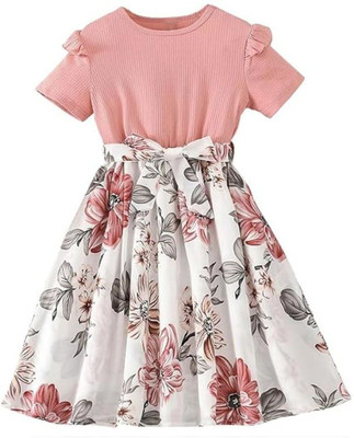 FOSTRIC Indi Girls Maxi/Full Length Casual Dress(Pink, Short Sleeve)