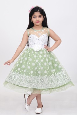 mallick creation Girls Calf Length Festive/Wedding Dress(Green, Sleeveless)