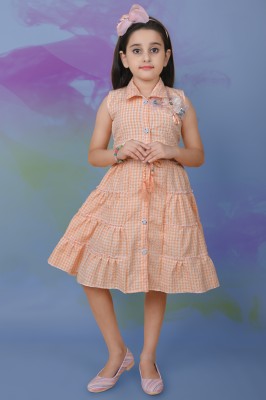 Rightyle Store Girls Midi/Knee Length Casual Dress(Orange, Sleeveless)