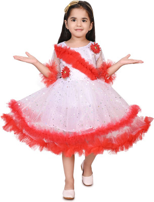 THE SKYLARK ENTERPRISE Girls Midi/Knee Length Party Dress(White, Half Sleeve)