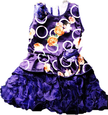 ARUNA CREATIONn Baby Girls Midi/Knee Length Party Dress(Light Blue, Sleeveless)