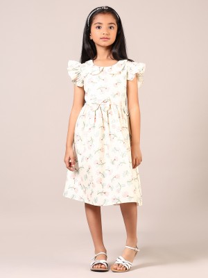 V-MART Girls Midi/Knee Length Casual Dress(White, Sleeveless)