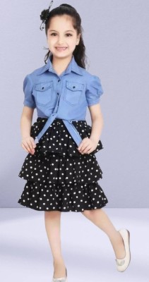 Belfry Girls Midi/Knee Length Casual Dress(Blue, Short Sleeve)