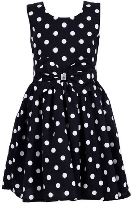 Readyme Sabse Pahle Girls Midi/Knee Length Casual Dress(Black, White, Sleeveless)