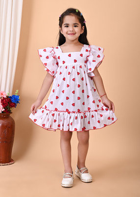 STYLED CREATION Girls Midi/Knee Length Casual Dress(Red, Short Sleeve)