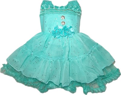 NKG FASHION Baby Girls Midi/Knee Length Festive/Wedding Dress(Light Blue, Sleeveless)