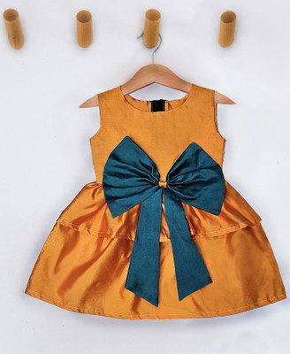 KRISHTINA Girls Midi/Knee Length Casual Dress(Yellow, Sleeveless)