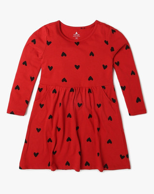 GAP Indi Girls Midi/Knee Length Casual Dress(Red, Full Sleeve)