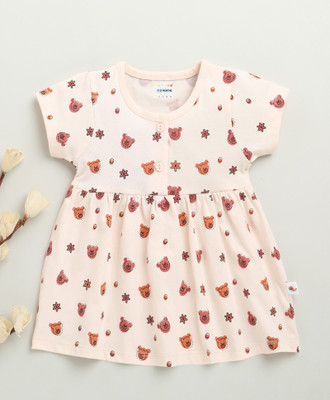 BUMZEE Baby Girls Above Knee Casual Dress(Orange, Cap Sleeve)