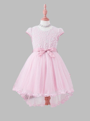 Varni Enterprise Girls Midi/Knee Length Party Dress(Pink, Cap Sleeve)