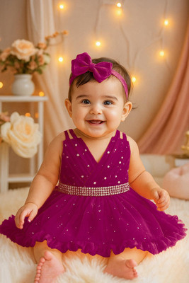 F B Collction Girls Midi/Knee Length Party Dress(Purple, Sleeveless)