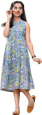 DMP EXPORT Girls Floral Print Anarkali Kurta(Grey)