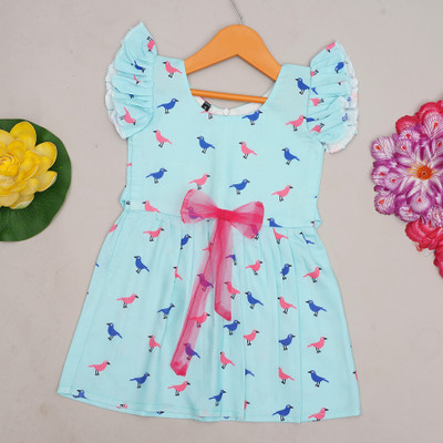 Nishideek Fashion Indi Baby Girls Midi/Knee Length Casual Dress(Blue, Cap Sleeve)