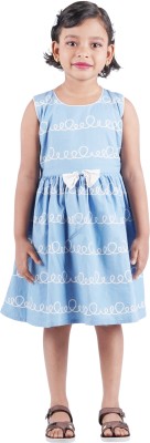 Jammer Girls Below Knee Casual Dress(Light Blue, Sleeveless)