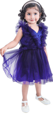 rayie collection Indi Girls Below Knee Festive/Wedding Dress(Blue, Short Sleeve)