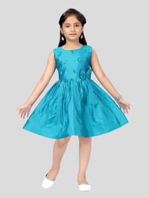 Aarika Girls Midi/Knee Length Casual Dress(Light Blue, Sleeveless)