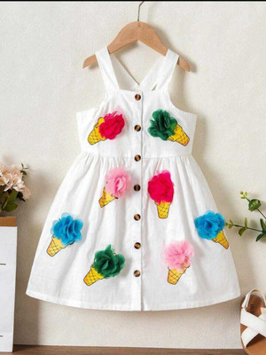 STGarment Indi Girls Calf Length Casual Dress(White, Sleeveless)