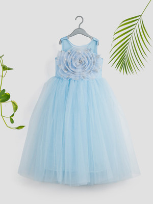 Toy Balloon Kids Girls Maxi/Full Length Party Dress(Light Blue, Sleeveless)