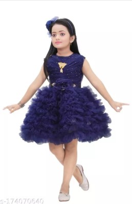 shri shyam traders Baby Girls Below Knee Festive/Wedding Dress(Blue, Sleeveless)