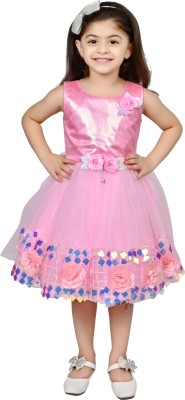 JINNEY COLLECTION Girls Below Knee Party Dress(Pink, Sleeveless)