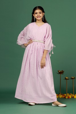 Mirrow Trade Girls Maxi/Full Length Party Dress(Purple, 3/4 Sleeve)