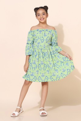 Fashion Dream Girls Midi/Knee Length Casual Dress(Light Green, Half Sleeve)