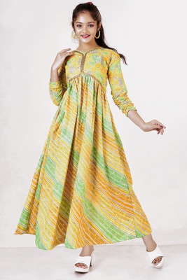 KAARIGARI Girls Maxi/Full Length Party Dress(Multicolor, Full Sleeve)