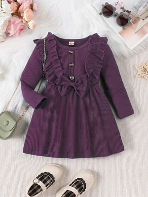 Style Connect Collection Baby Girls Midi/Knee Length Party Dress(Purple, Full Sleeve)
