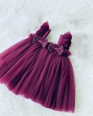 best of style Indi Girls Above Knee Festive/Wedding Dress(Purple, Sleeveless)
