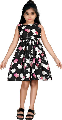 Mayas fashion Indi Girls Above Knee Festive/Wedding Dress(Black, White, Sleeveless)
