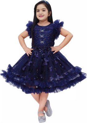 Katalyn Girls Midi/Knee Length Party Dress(Blue, Sleeveless)