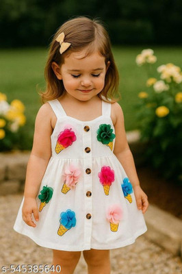 SMFASHION Indi Baby Girls Midi/Knee Length Casual Dress(White, Sleeveless)