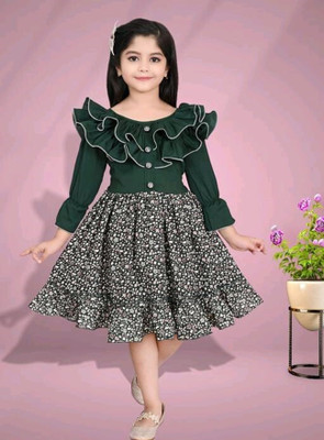Sajjat Dresses Girls Midi/Knee Length Casual Dress(Green, 3/4 Sleeve)
